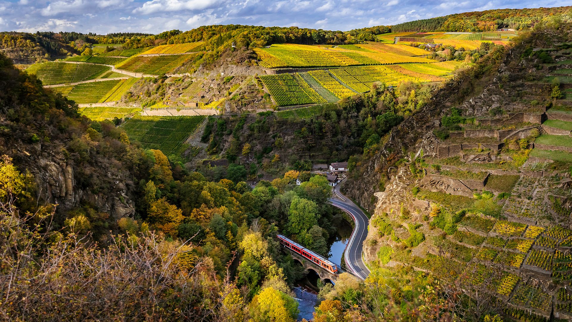 Ahrtalbahn auf der Fahrt durch das AhrtalAhrtalbahn auf der Fahrt durch das Ahrtal