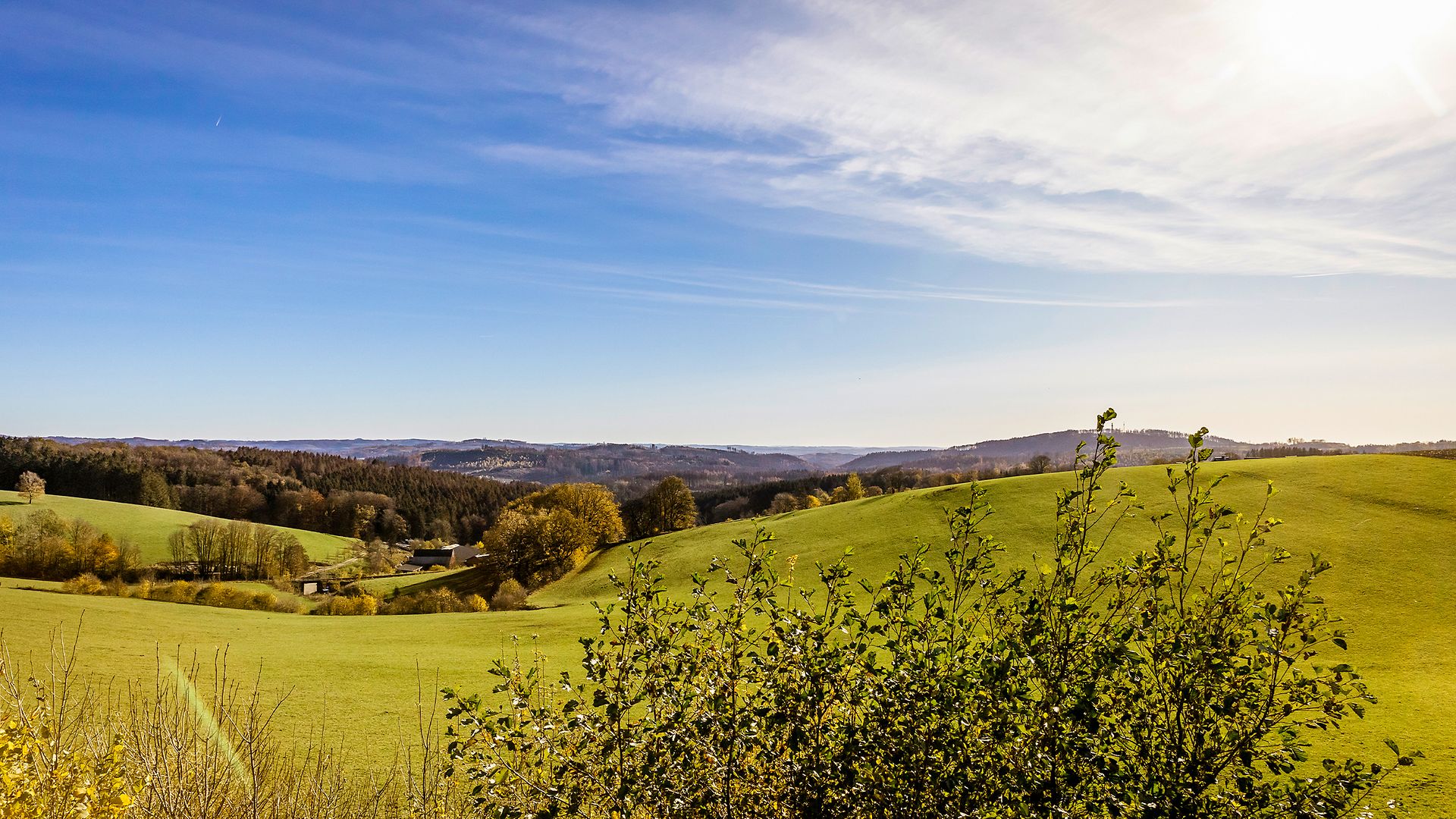 Landschaft auf der Strecke der Oberbergischen Bahn
